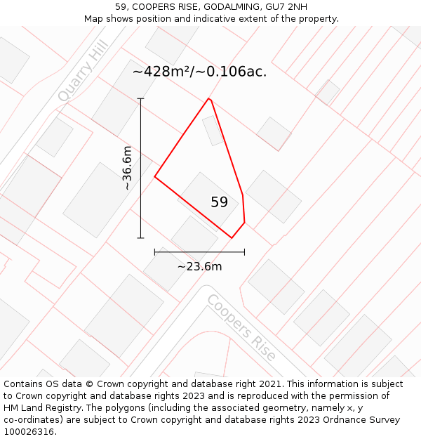 59, COOPERS RISE, GODALMING, GU7 2NH: Plot and title map