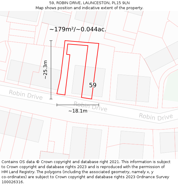 59, ROBIN DRIVE, LAUNCESTON, PL15 9LN: Plot and title map