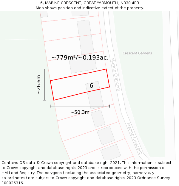 6, MARINE CRESCENT, GREAT YARMOUTH, NR30 4ER: Plot and title map