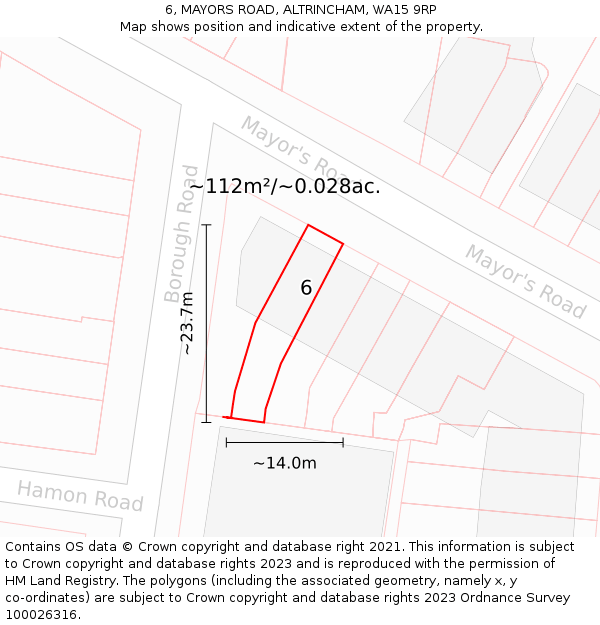 6, MAYORS ROAD, ALTRINCHAM, WA15 9RP: Plot and title map