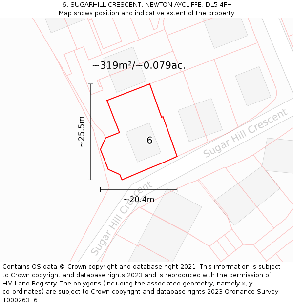 6, SUGARHILL CRESCENT, NEWTON AYCLIFFE, DL5 4FH: Plot and title map