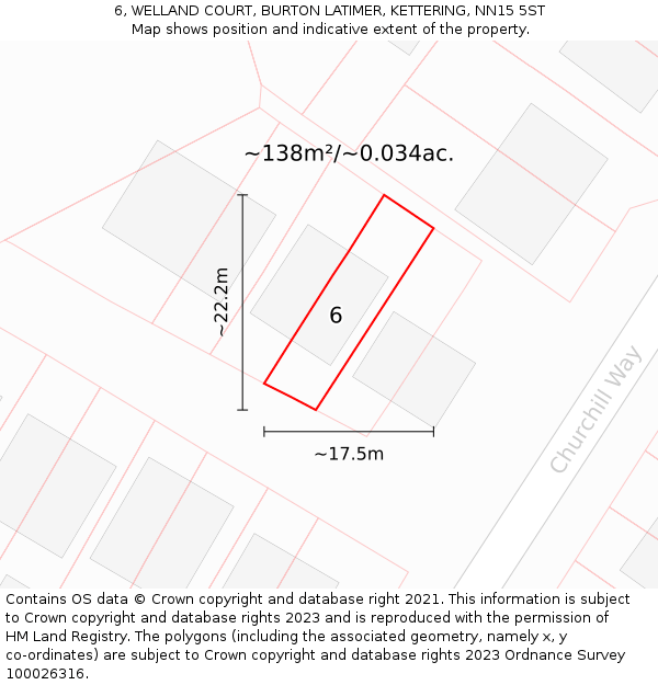 6, WELLAND COURT, BURTON LATIMER, KETTERING, NN15 5ST: Plot and title map