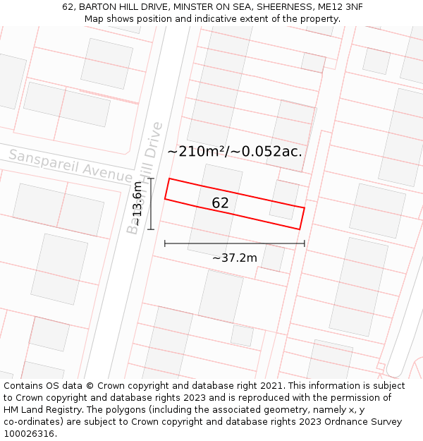 62, BARTON HILL DRIVE, MINSTER ON SEA, SHEERNESS, ME12 3NF: Plot and title map
