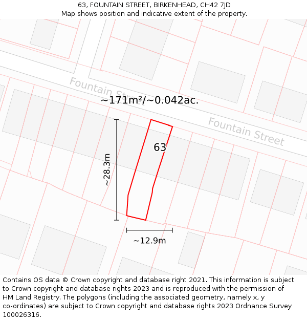 63, FOUNTAIN STREET, BIRKENHEAD, CH42 7JD: Plot and title map