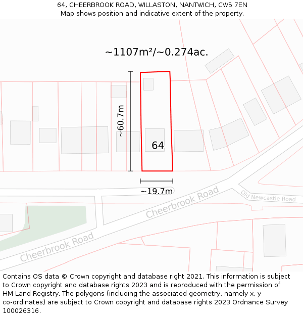 64, CHEERBROOK ROAD, WILLASTON, NANTWICH, CW5 7EN: Plot and title map