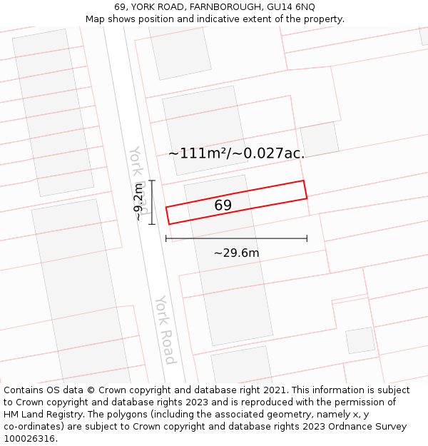 69, YORK ROAD, FARNBOROUGH, GU14 6NQ: Plot and title map