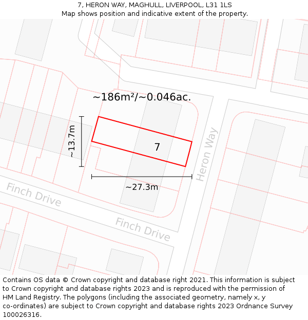 7, HERON WAY, MAGHULL, LIVERPOOL, L31 1LS: Plot and title map