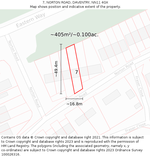 7, NORTON ROAD, DAVENTRY, NN11 4GX: Plot and title map