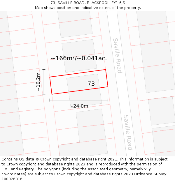 73, SAVILLE ROAD, BLACKPOOL, FY1 6JS: Plot and title map