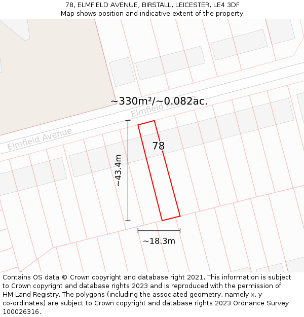78, ELMFIELD AVENUE, BIRSTALL, LEICESTER, LE4 3DF: Plot and title map