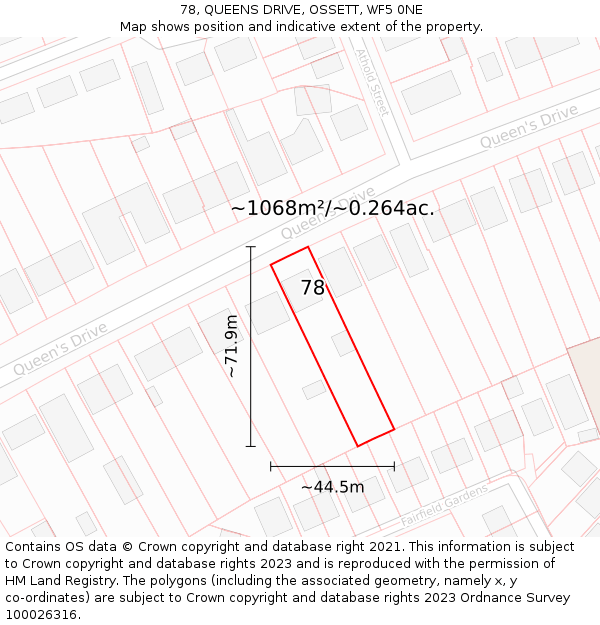 78, QUEENS DRIVE, OSSETT, WF5 0NE: Plot and title map