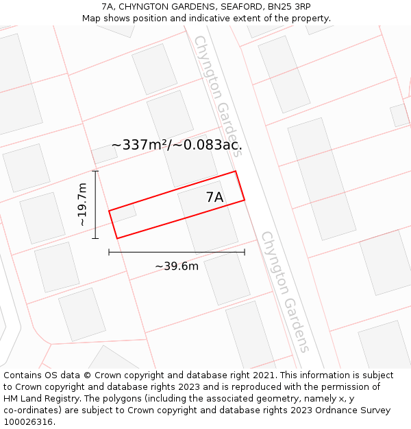 7A, CHYNGTON GARDENS, SEAFORD, BN25 3RP: Plot and title map