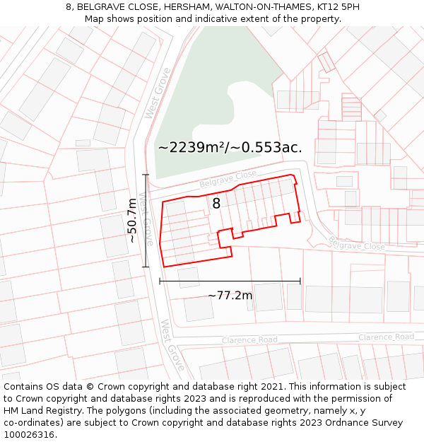 8, BELGRAVE CLOSE, HERSHAM, WALTON-ON-THAMES, KT12 5PH: Plot and title map