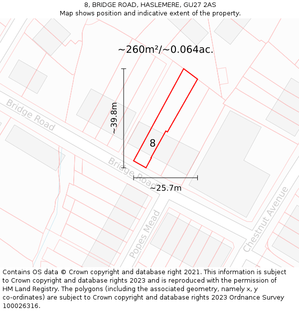 8, BRIDGE ROAD, HASLEMERE, GU27 2AS: Plot and title map