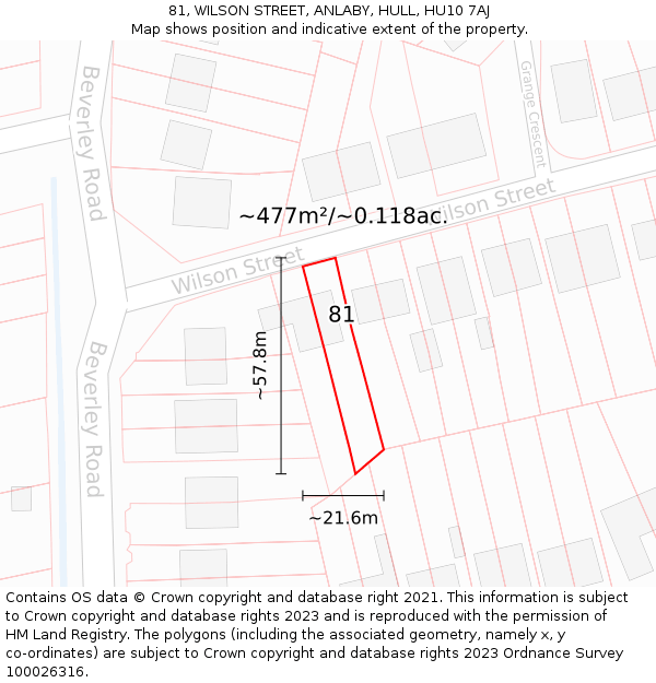 81, WILSON STREET, ANLABY, HULL, HU10 7AJ: Plot and title map