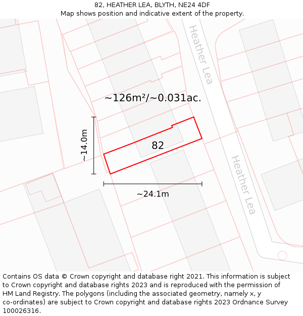 82, HEATHER LEA, BLYTH, NE24 4DF: Plot and title map
