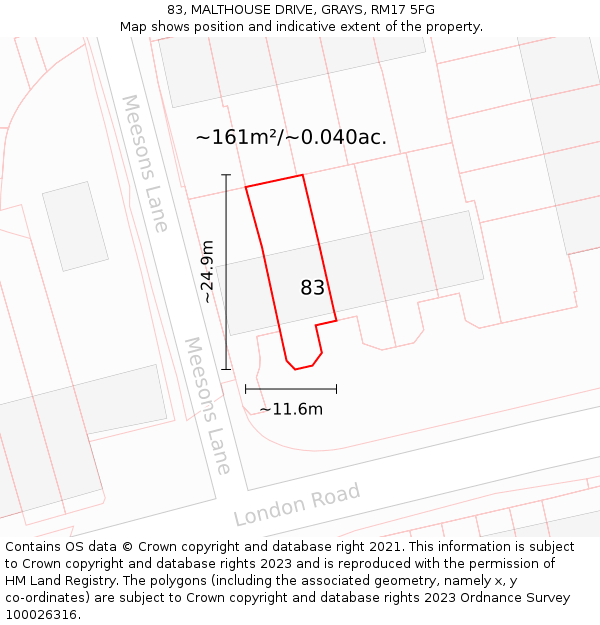 83, MALTHOUSE DRIVE, GRAYS, RM17 5FG: Plot and title map