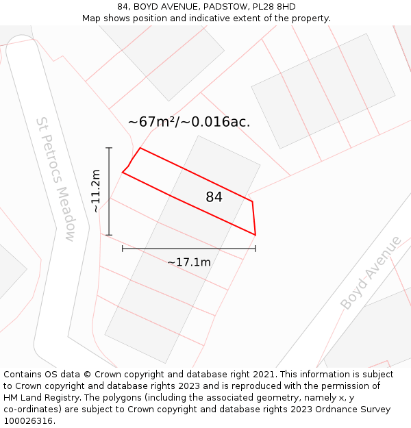 84, BOYD AVENUE, PADSTOW, PL28 8HD: Plot and title map