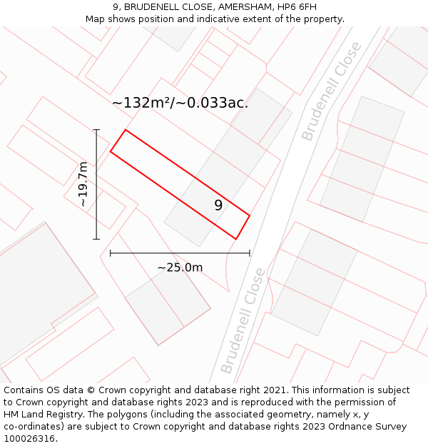 9, BRUDENELL CLOSE, AMERSHAM, HP6 6FH: Plot and title map
