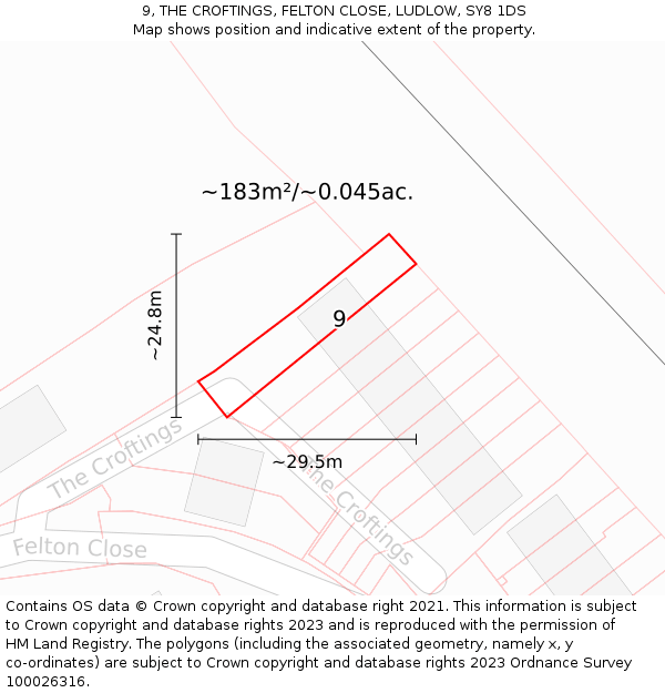9, THE CROFTINGS, FELTON CLOSE, LUDLOW, SY8 1DS: Plot and title map