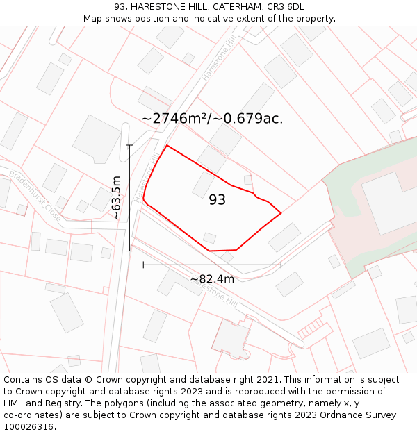 93, HARESTONE HILL, CATERHAM, CR3 6DL: Plot and title map