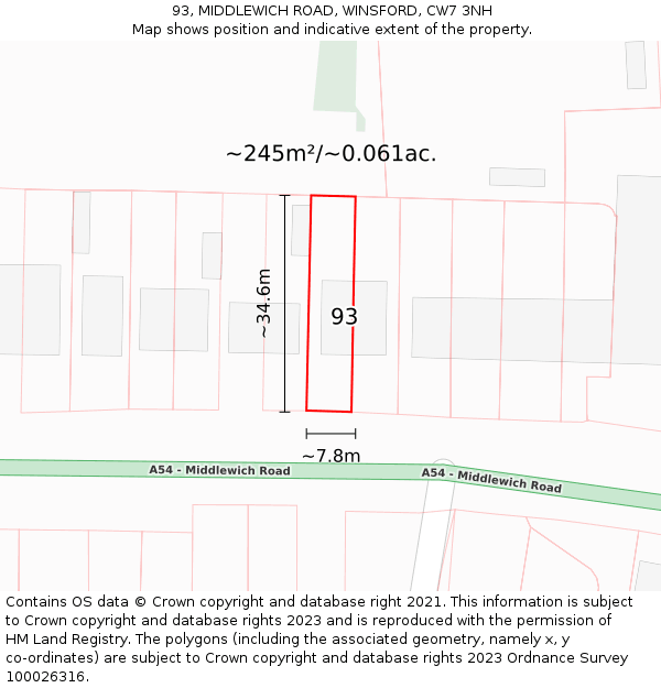 93, MIDDLEWICH ROAD, WINSFORD, CW7 3NH: Plot and title map