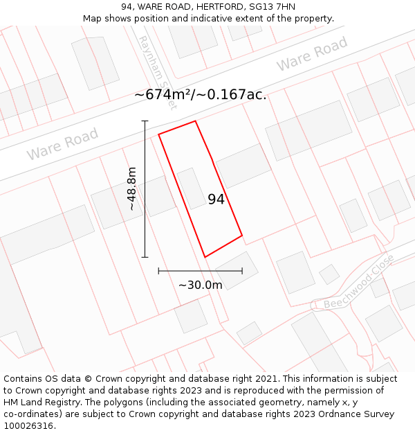 94, WARE ROAD, HERTFORD, SG13 7HN: Plot and title map