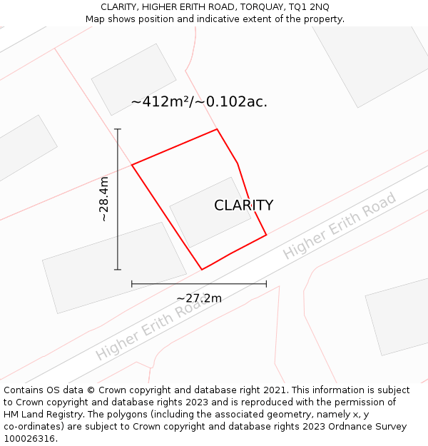CLARITY, HIGHER ERITH ROAD, TORQUAY, TQ1 2NQ: Plot and title map