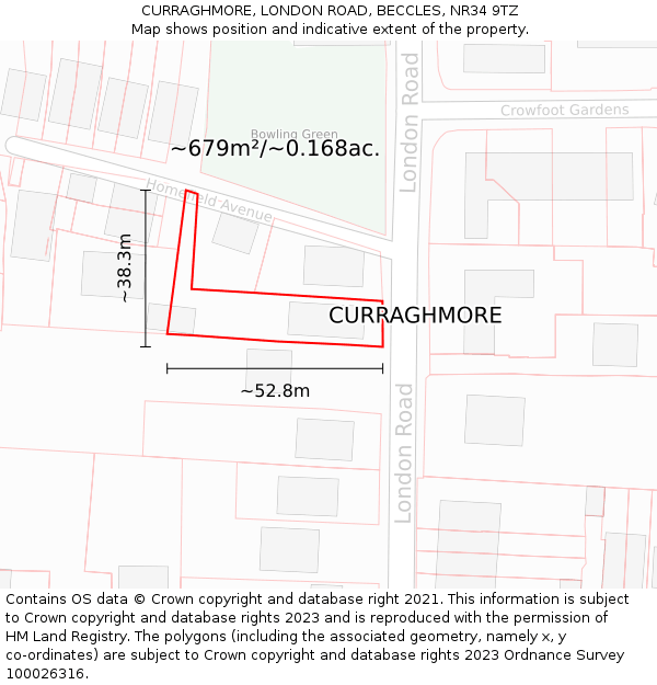 CURRAGHMORE, LONDON ROAD, BECCLES, NR34 9TZ: Plot and title map