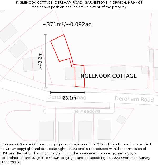INGLENOOK COTTAGE, DEREHAM ROAD, GARVESTONE, NORWICH, NR9 4QT: Plot and title map