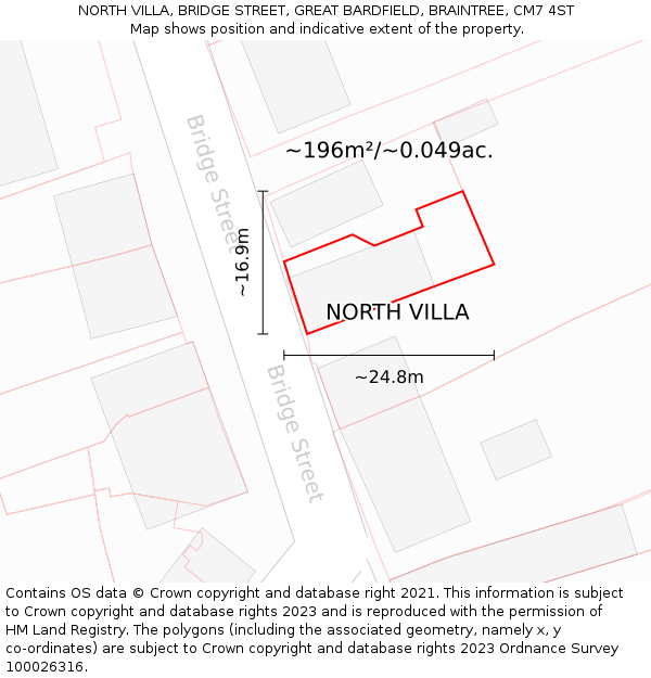 NORTH VILLA, BRIDGE STREET, GREAT BARDFIELD, BRAINTREE, CM7 4ST: Plot and title map