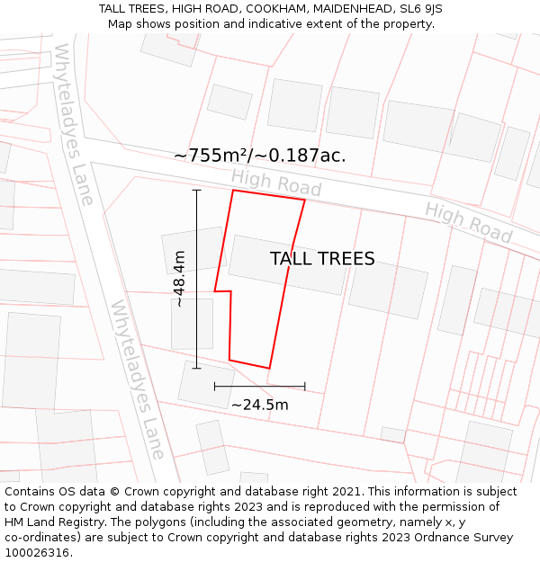 TALL TREES, HIGH ROAD, COOKHAM, MAIDENHEAD, SL6 9JS: Plot and title map