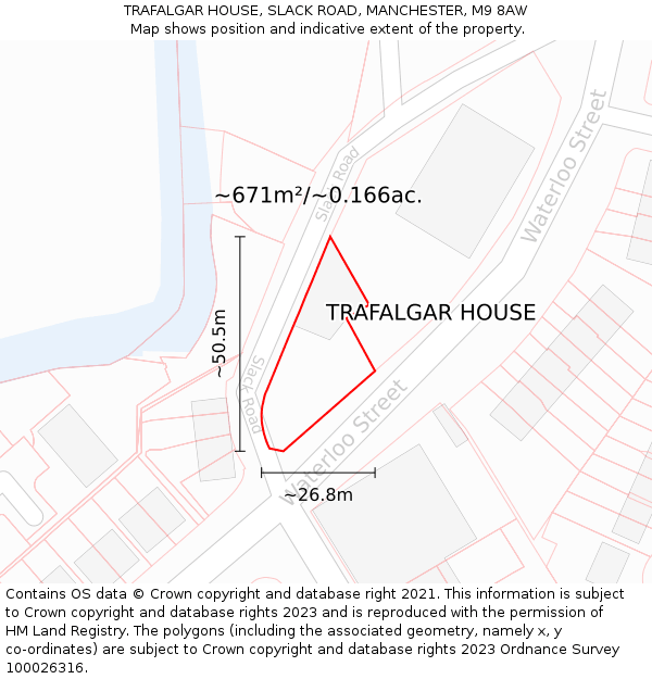 TRAFALGAR HOUSE, SLACK ROAD, MANCHESTER, M9 8AW: Plot and title map