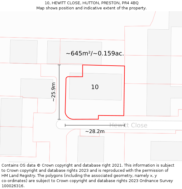 10, HEWITT CLOSE, HUTTON, PRESTON, PR4 4BQ: Plot and title map