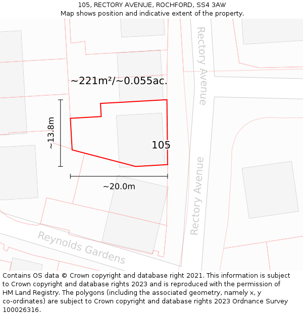 105, RECTORY AVENUE, ROCHFORD, SS4 3AW: Plot and title map