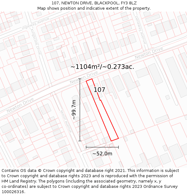 107, NEWTON DRIVE, BLACKPOOL, FY3 8LZ: Plot and title map