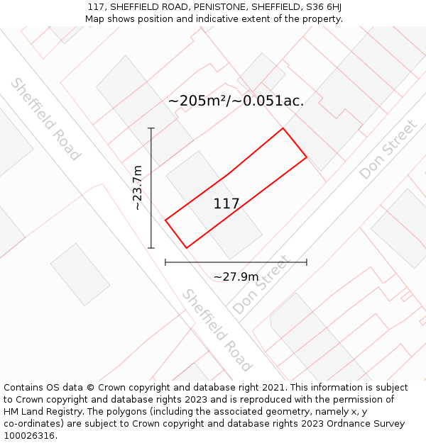 117, SHEFFIELD ROAD, PENISTONE, SHEFFIELD, S36 6HJ: Plot and title map