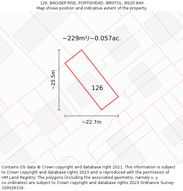 126, BADGER RISE, PORTISHEAD, BRISTOL, BS20 8AX: Plot and title map