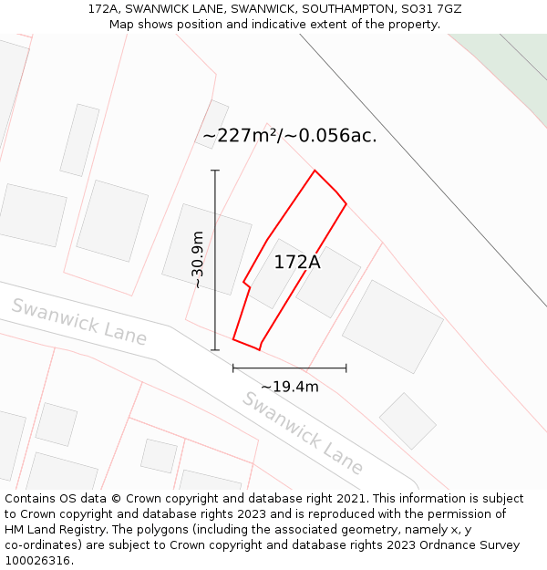 172A, SWANWICK LANE, SWANWICK, SOUTHAMPTON, SO31 7GZ: Plot and title map