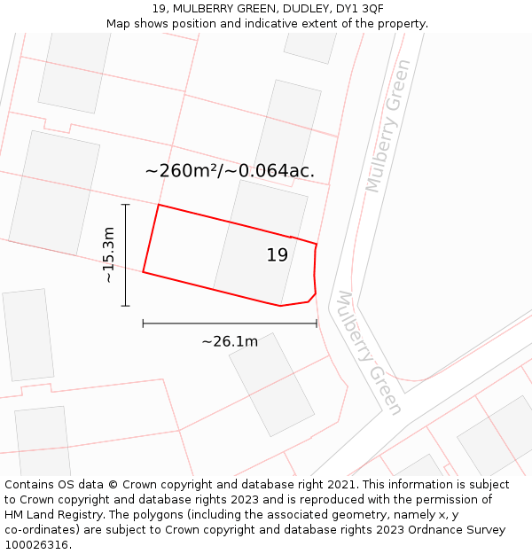 19, MULBERRY GREEN, DUDLEY, DY1 3QF: Plot and title map