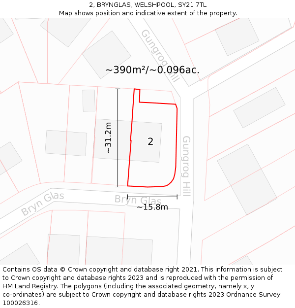 2, BRYNGLAS, WELSHPOOL, SY21 7TL: Plot and title map