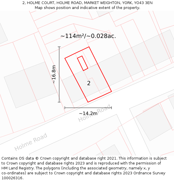 2, HOLME COURT, HOLME ROAD, MARKET WEIGHTON, YORK, YO43 3EN: Plot and title map