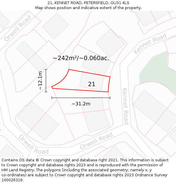 21, KENNET ROAD, PETERSFIELD, GU31 4LS: Plot and title map