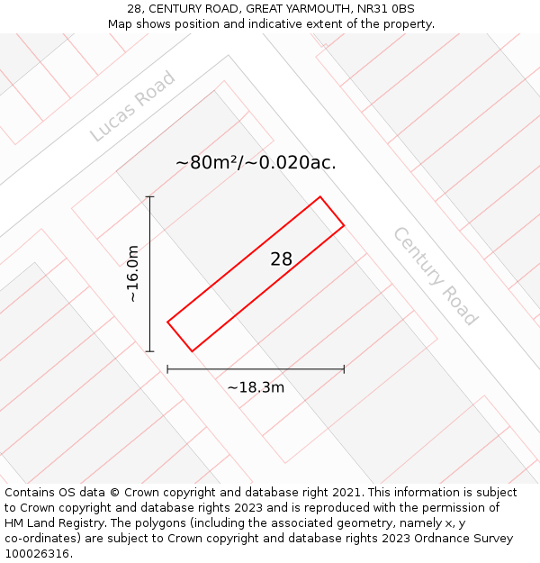 28, CENTURY ROAD, GREAT YARMOUTH, NR31 0BS: Plot and title map