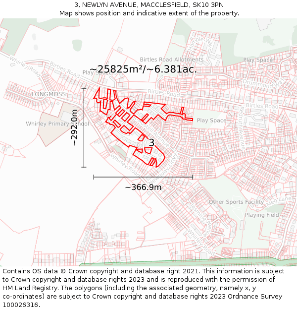3, NEWLYN AVENUE, MACCLESFIELD, SK10 3PN: Plot and title map