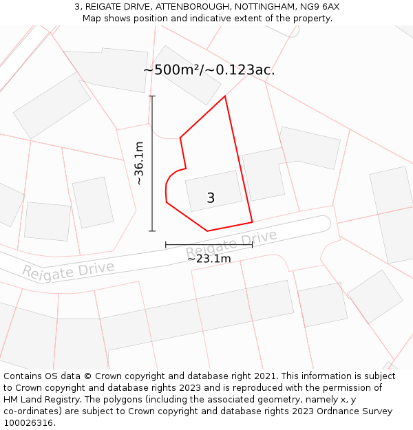3, REIGATE DRIVE, ATTENBOROUGH, NOTTINGHAM, NG9 6AX: Plot and title map
