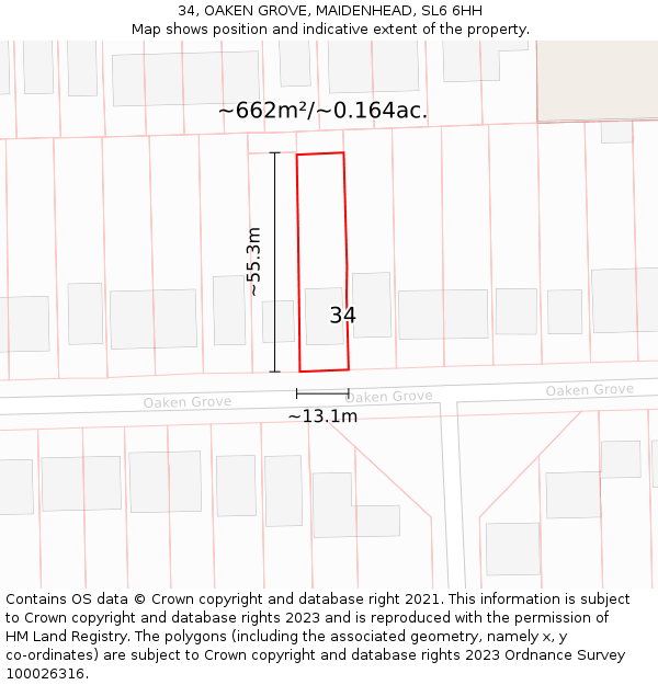 34, OAKEN GROVE, MAIDENHEAD, SL6 6HH: Plot and title map