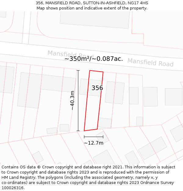 356, MANSFIELD ROAD, SUTTON-IN-ASHFIELD, NG17 4HS: Plot and title map