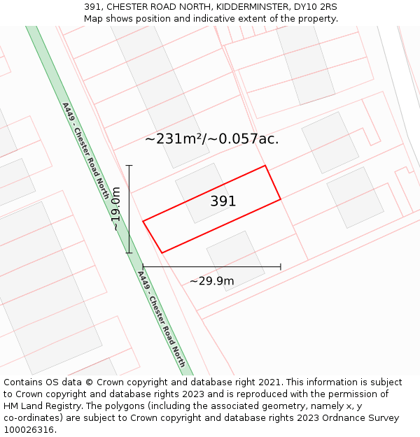 391, CHESTER ROAD NORTH, KIDDERMINSTER, DY10 2RS: Plot and title map
