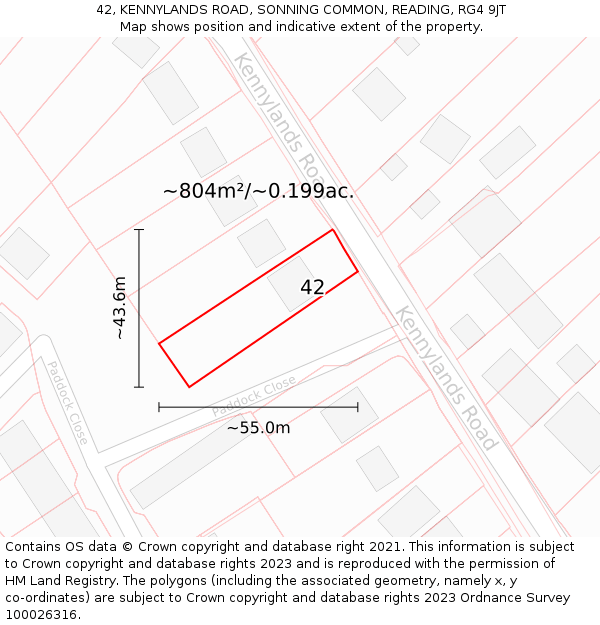 42, KENNYLANDS ROAD, SONNING COMMON, READING, RG4 9JT: Plot and title map